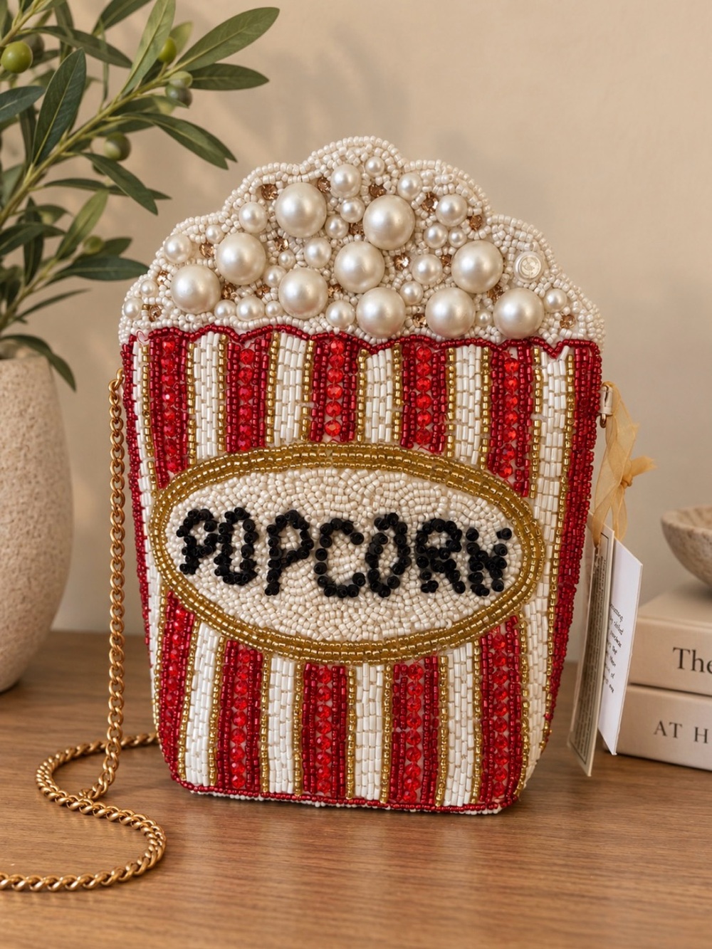 Tj Maxx Vir Beaded Red & White Popcorn Novelty Crossbody Bag